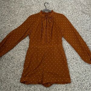 Express XLady Gang polka dot ruffle neck long sleeve ROMPER